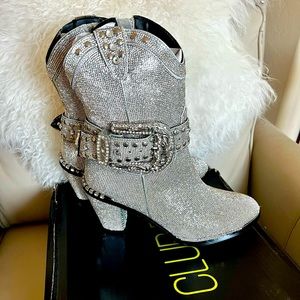 Dolls Kill Icy Sheriff Silver Rhinestone Bling Western Cowboy Boots Size 11